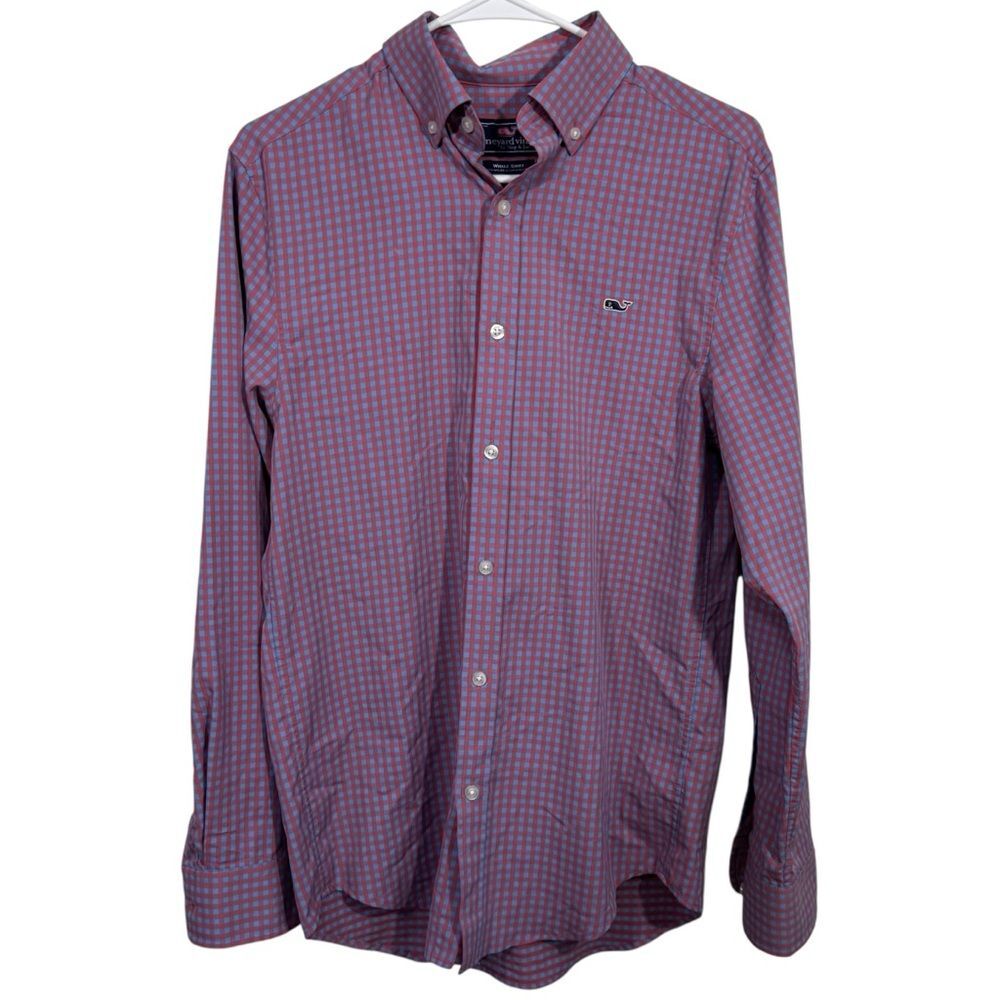 Vineyard Vines Micro Plaid Whale Button Up Dress Shirt